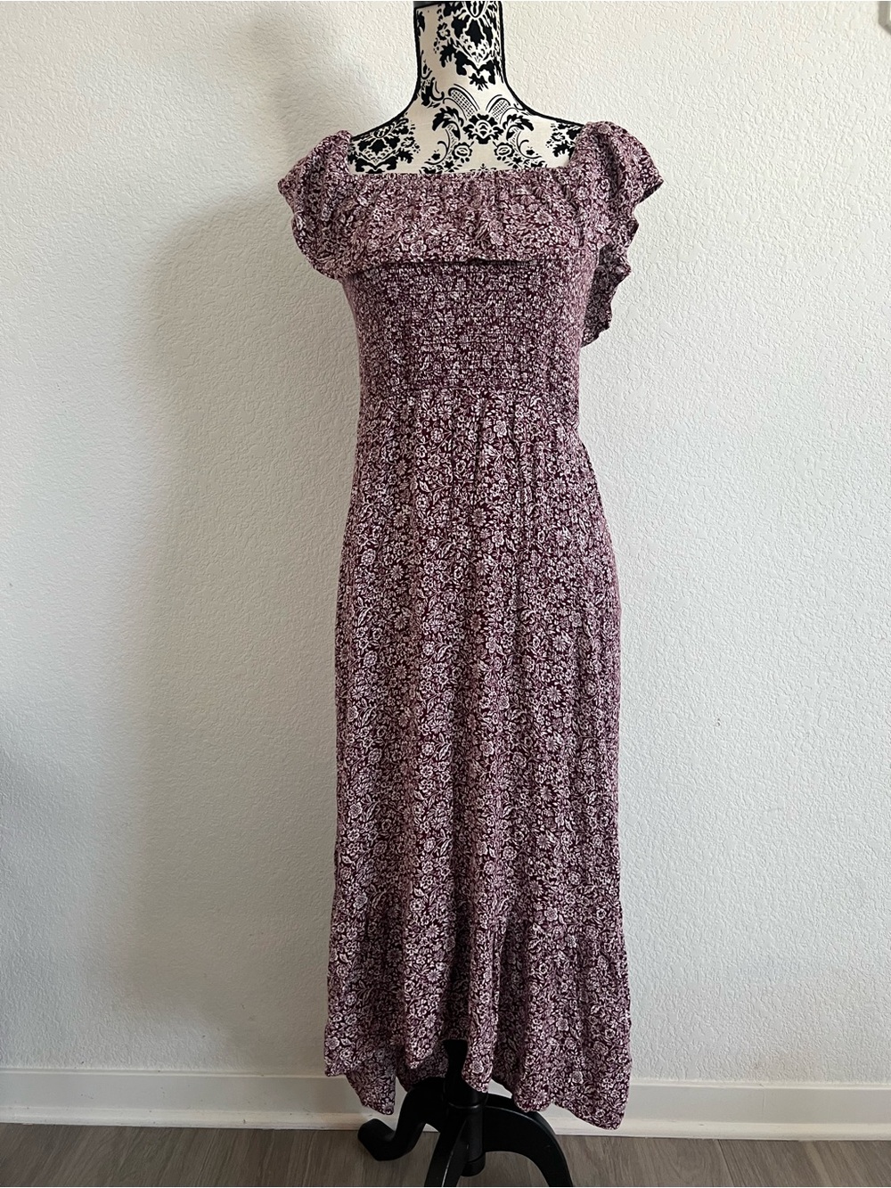 Abercrombie & Fitch Floral Smocked Midi Dress Puff Sleeve Cottagecore Size L